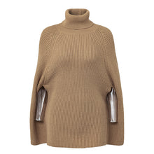 Load image into Gallery viewer, Simplee Knitted turtleneck cloak sweater Women Camel casual pullover Autumn winter streetwear women sweaters and pullovers 2018