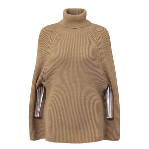 Simplee Knitted turtleneck cloak sweater Women Camel casual pullover Autumn winter streetwear women sweaters and pullovers 2018